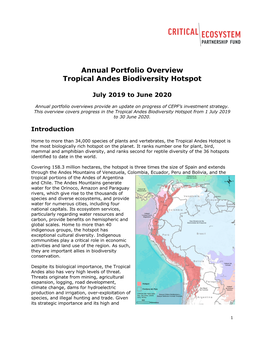 Annual Portfolio Overview Tropical Andes Biodiversity Hotspot