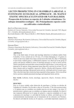 Lectin Prospecting in Colombian Labiatae. a Systematic-Ecological Approach – Iii