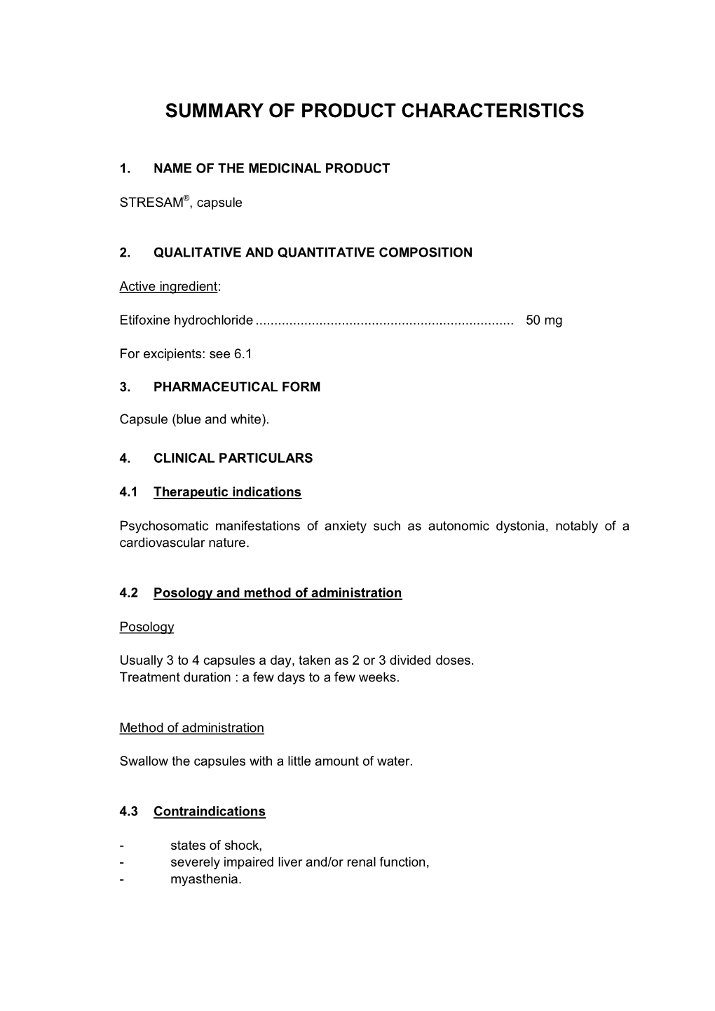 Stresam® Summary of Product Characteristics