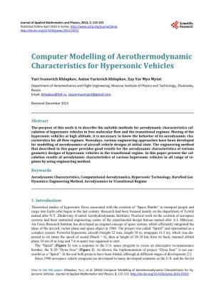 Computer Modelling of Aerothermodynamic Characteristics for Hypersonic Vehicles