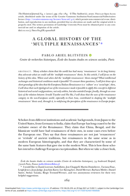 A Global History of the 'Multiple Renaissances'*