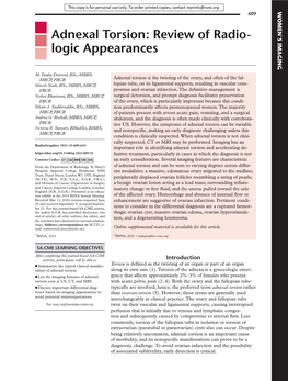 Adnexal Torsion: Review of Radio- Logic Appearances