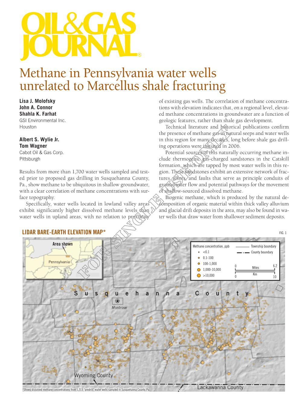 Methane in Pennsylvania Water Wells Unrelated to Marcellus Shale Fracturing Lisa J