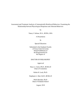 Assessment and Treatment Analysis of Automatically Reinforced Behaviors: Examining the Relationship Between Physiological Responses and Aberrant Behaviors