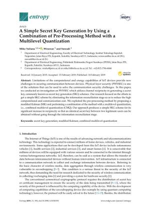 A Simple Secret Key Generation by Using a Combination of Pre-Processing Method with a Multilevel Quantization