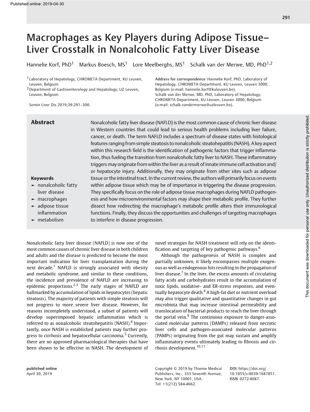 Liver Crosstalk in Nonalcoholic Fatty Liver Disease