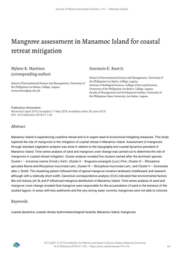 Mangrove Assessment in Manamoc Island for Coastal Retreat Mitigation