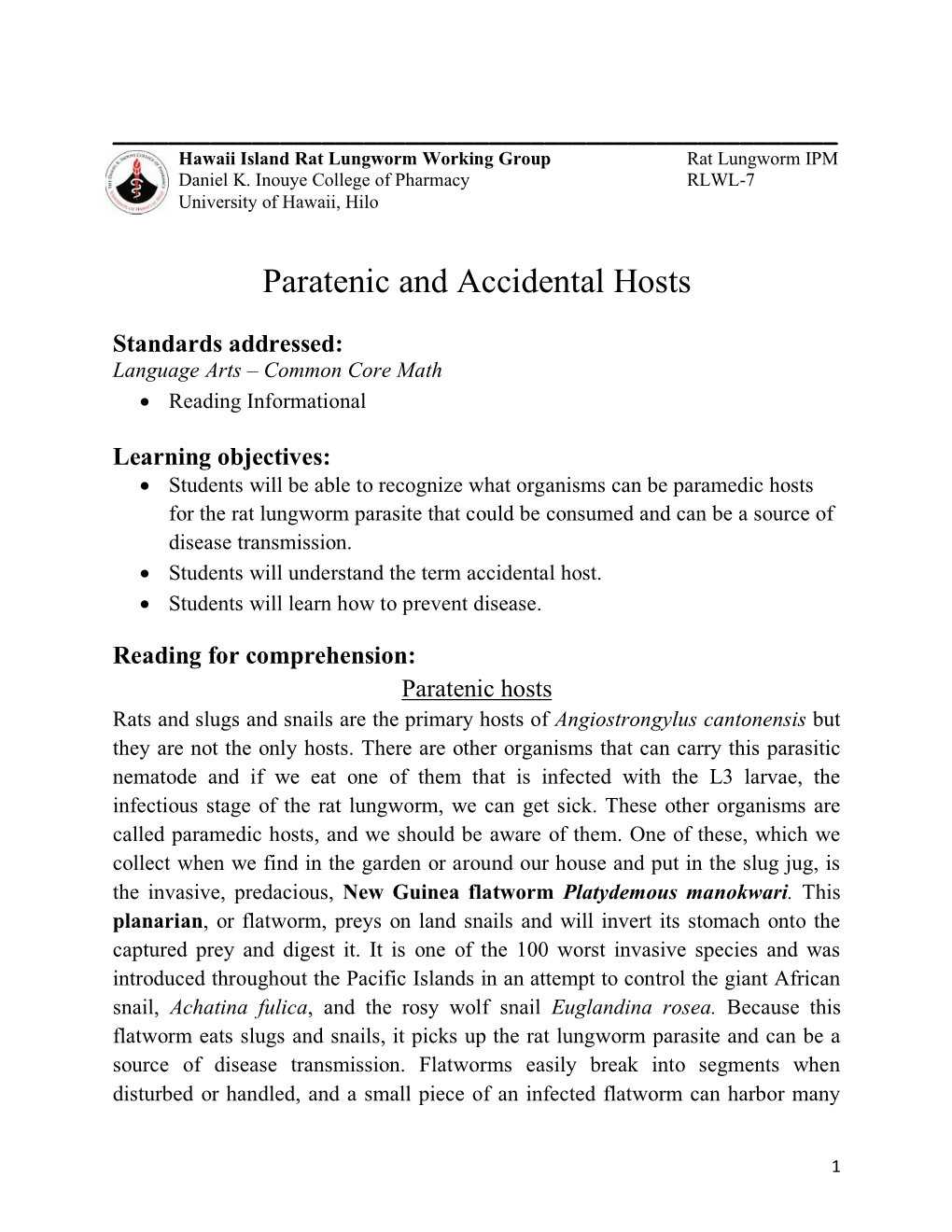 7.Paratenic and Accidental Hosts