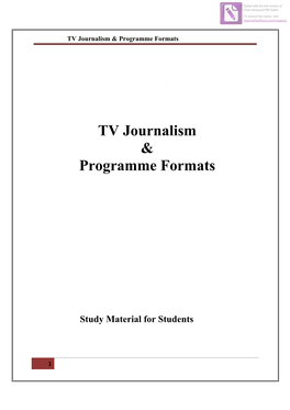 TV Journalism & Programme Formats