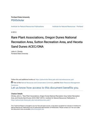 Rare Plant Associations, Oregon Dunes National Recreation Area, Sutton Recreation Area, and Heceta Sand Dunes ACEC/ONA
