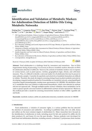 Identification and Validation of Metabolic Markers for Adulteration