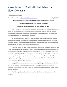 Association of Catholic Publishers • News Release