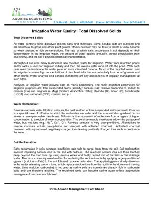 Irrigation Water Quality: Total Dissolved Solids