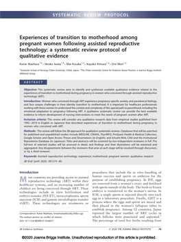 Experiences of Transition to Motherhood Among Pregnant Women Following Assisted Reproductive Technology: a Systematic Review Protocol of Qualitative Evidence