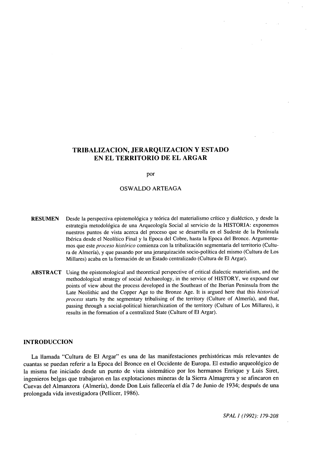 Tribalizacion, Jerarquizacion Y Estado En El Territorio De El Argar