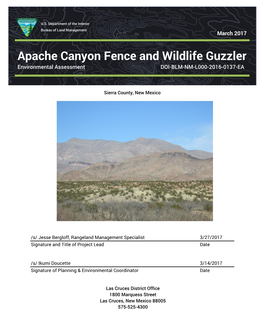 Apache Canyon Fence and Wildlife Guzzler Environmental Assessment DOI-BLM-NM-L000-2016-0137-EA