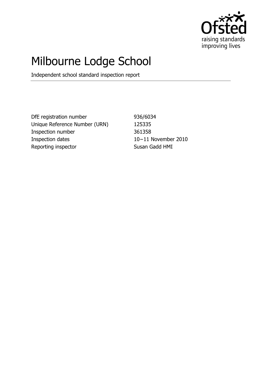 Milbourne Lodge School Independent School Standard Inspection Report