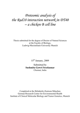 Proteomic Analysis of the Rad18 Interaction Network in DT40 – a Chicken B Cell Line