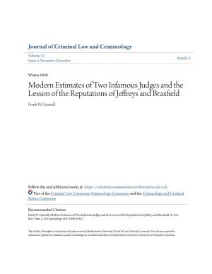 Modern Estimates of Two Infamous Judges and the Lesson of the Reputations of Jeffreys and Braxfield Frank W
