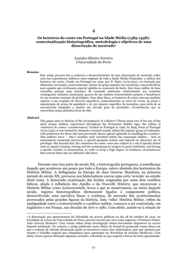 Os Besteiros Do Conto Em Portugal Na Idade Média (1385-1438): Contextualização Historiográfica, Metodologia E Objetivos De Uma Dissertação De Mestrado1