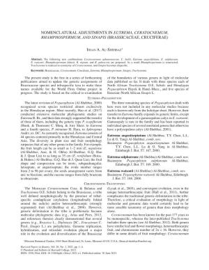 Nomenclatural Adjustments in Eutrema, Ceratocnemum, Rhamphospermum, and Sinapis (Brassicaceae, Cruciferae)