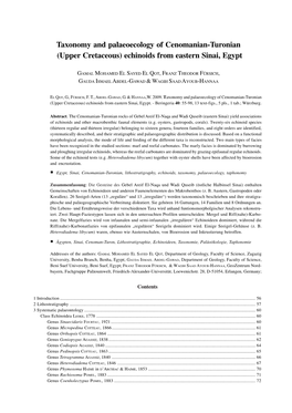 Taxonomy and Palaeoecology of Cenomanian-Turonian (Upper Cretaceous) Echinoids from Eastern Sinai, Egypt