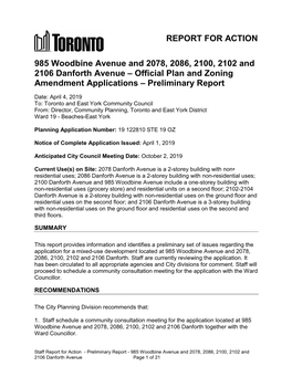 985 Woodbine Avenue and 2078, 2086, 2100, 2102 and 2106 Danforth Avenue – Official Plan and Zoning Amendment Applications – Preliminary Report