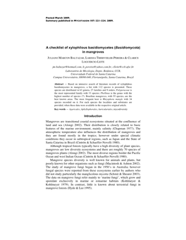 A Checklist of Xylophilous Basidiomycetes (Basidiomycota) in Mangroves