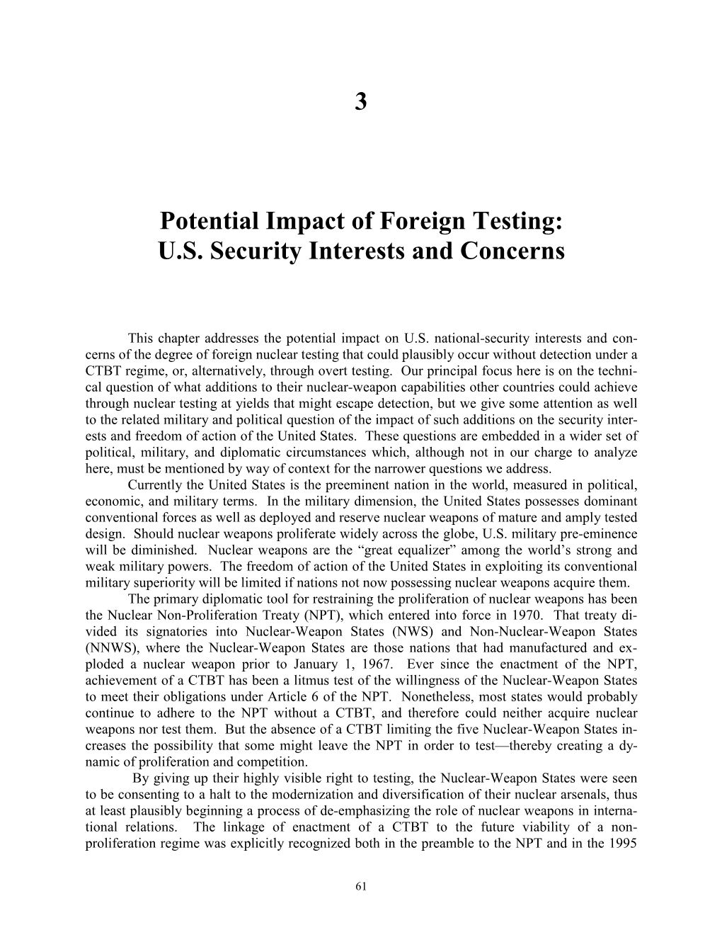 3 Potential Impact of Foreign Testing: U.S. Security Interests and Concerns