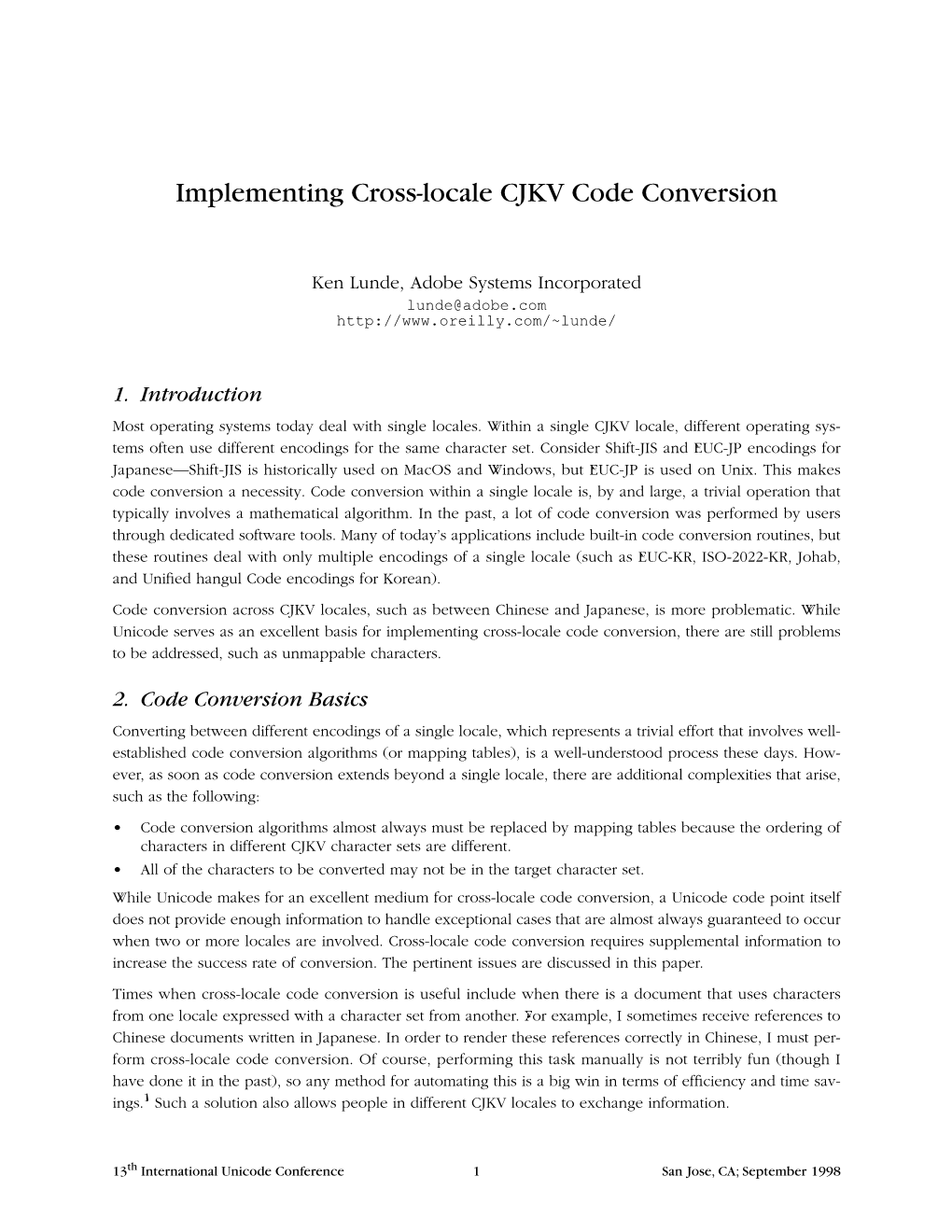 Implementing Cross-Locale CJKV Code Conversion