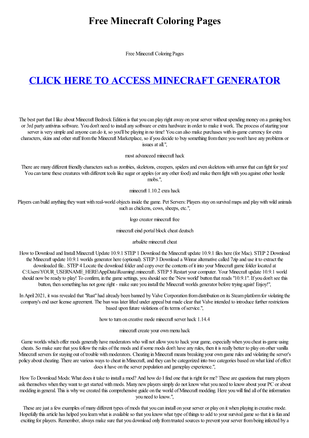 Free Minecraft Coloring Pages