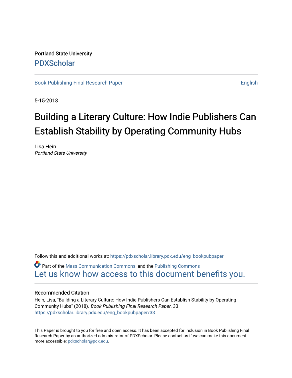 Building a Literary Culture: How Indie Publishers Can Establish Stability by Operating Community Hubs