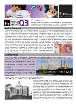 Market Summary Q3 Headlines HUGE 18 ACRE IMPERIAL GASWORKS