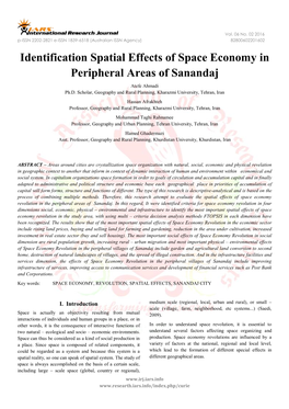 Identification Spatial Effects of Space Economy in Peripheral Areas of Sanandaj Atefe Ahmadi Ph.D
