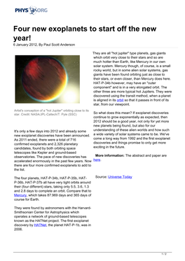 Four New Exoplanets to Start Off the New Year! 6 January 2012, by Paul Scott Anderson