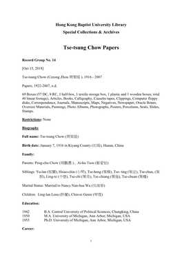 Tse-Tsung Chow Papers