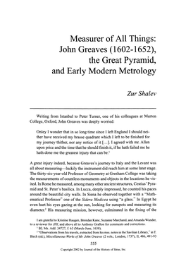 Measurer of All Things: John Greaves (1602-1652), the Great Pyramid, and Early Modern Metrology