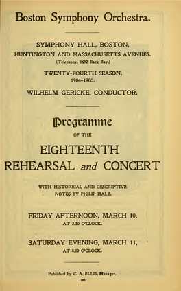 EIGHTEENTH REHEARSAL and CONCERT