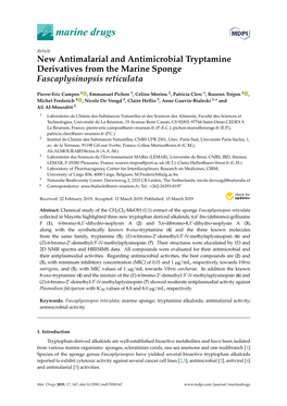 New Antimalarial and Antimicrobial Tryptamine Derivatives from the Marine Sponge Fascaplysinopsis Reticulata