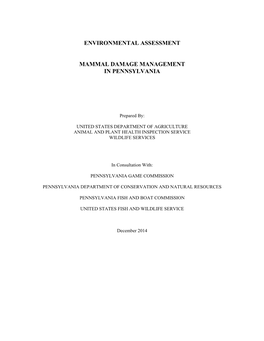 Environmental Assessment Mammal Damage Management in Pennsylvania