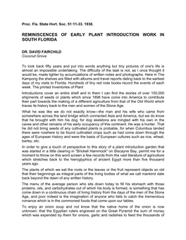 Reminiscences of Early Plant Introduction Work in South Florida