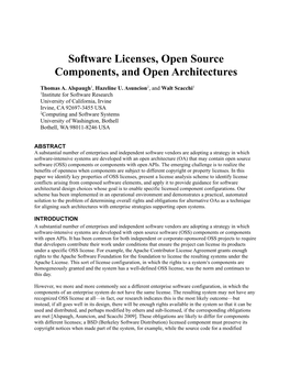 Software Licenses, Open Source Components, and Open Architectures