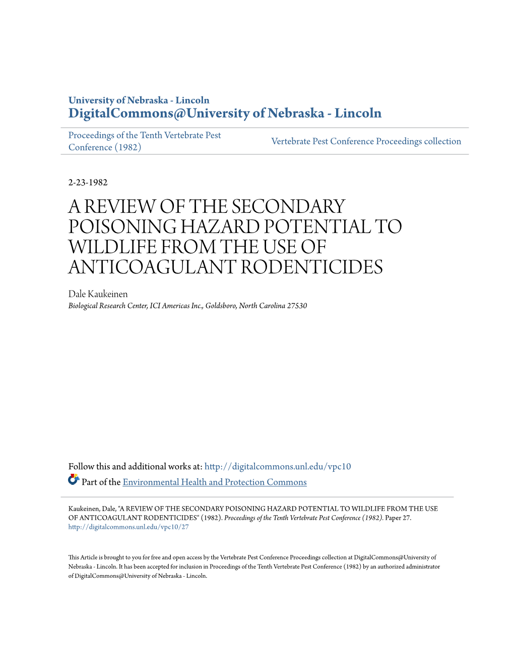 A Review of the Secondary Poisoning Hazard Potential