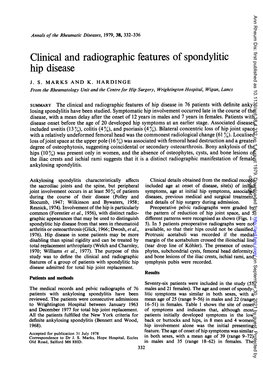 Clinical and Radiographic Features of Spondylitic Hip Disease J