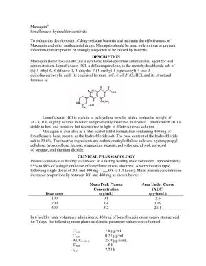 Maxaquin® Lomefloxacin Hydrochloride Tablets to Reduce The