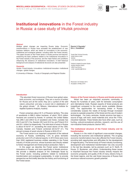 Institutional Innovations in the Forest Industry in Russia: a Case Study of Irkutsk Province