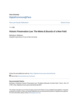 Historic Preservation Law: the Metes & Bounds of a New Field