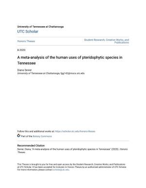 A Meta-Analysis of the Human Uses of Pteridophytic Species in Tennessee
