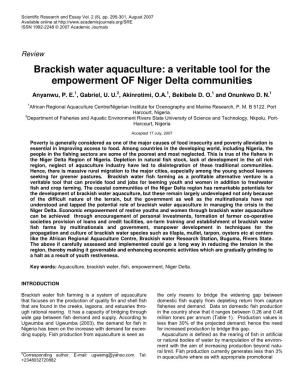 Brackish Water Aquaculture: a Veritable Tool for the Empowerment of Niger Delta Communities
