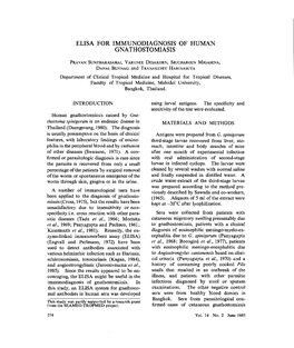 Elisa for Immunodiagnosis of Human Gnathostomiasis